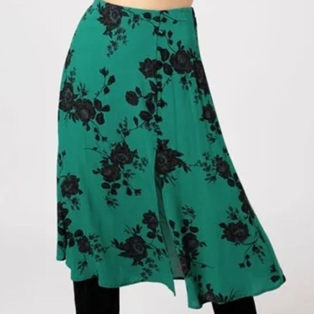 Women's Band of the Free Etta Floral Print Slit Midi Skirt -  Emerald Black
